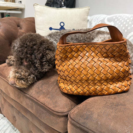 Borsa Mirtilla Small intrecciata Cuoio