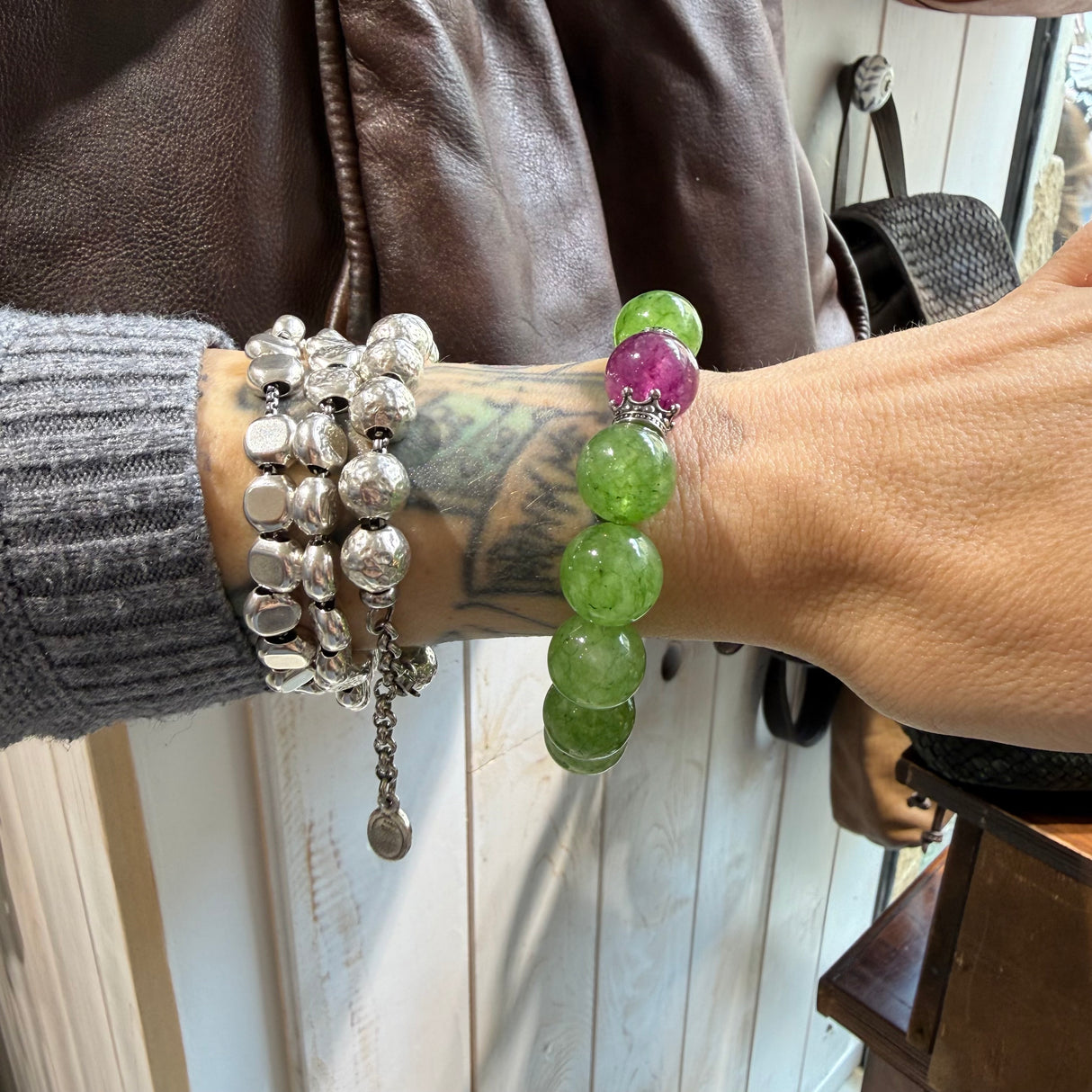 Bracciale Agata Verde, Viola e Corone