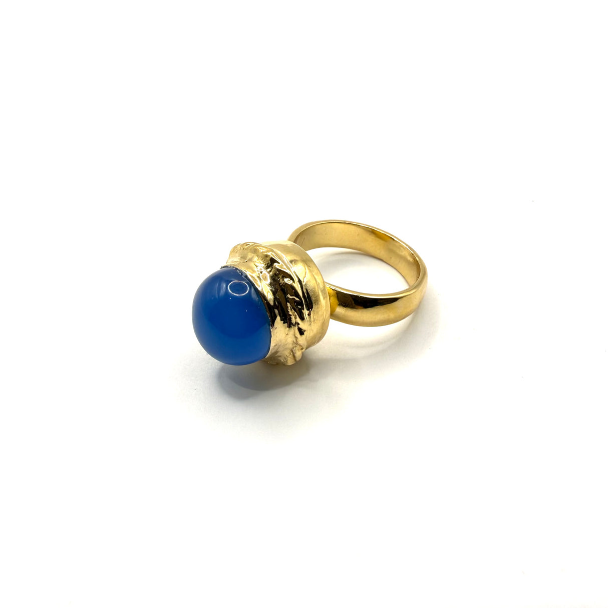Anello rotondo Etrusco Cabochon Ottone e Giada indaco