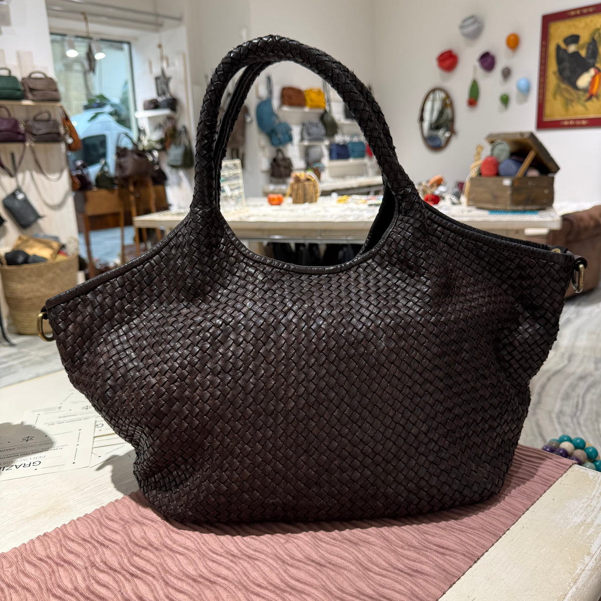 Borsa Shopper Harry intrecciata Testa di Moro