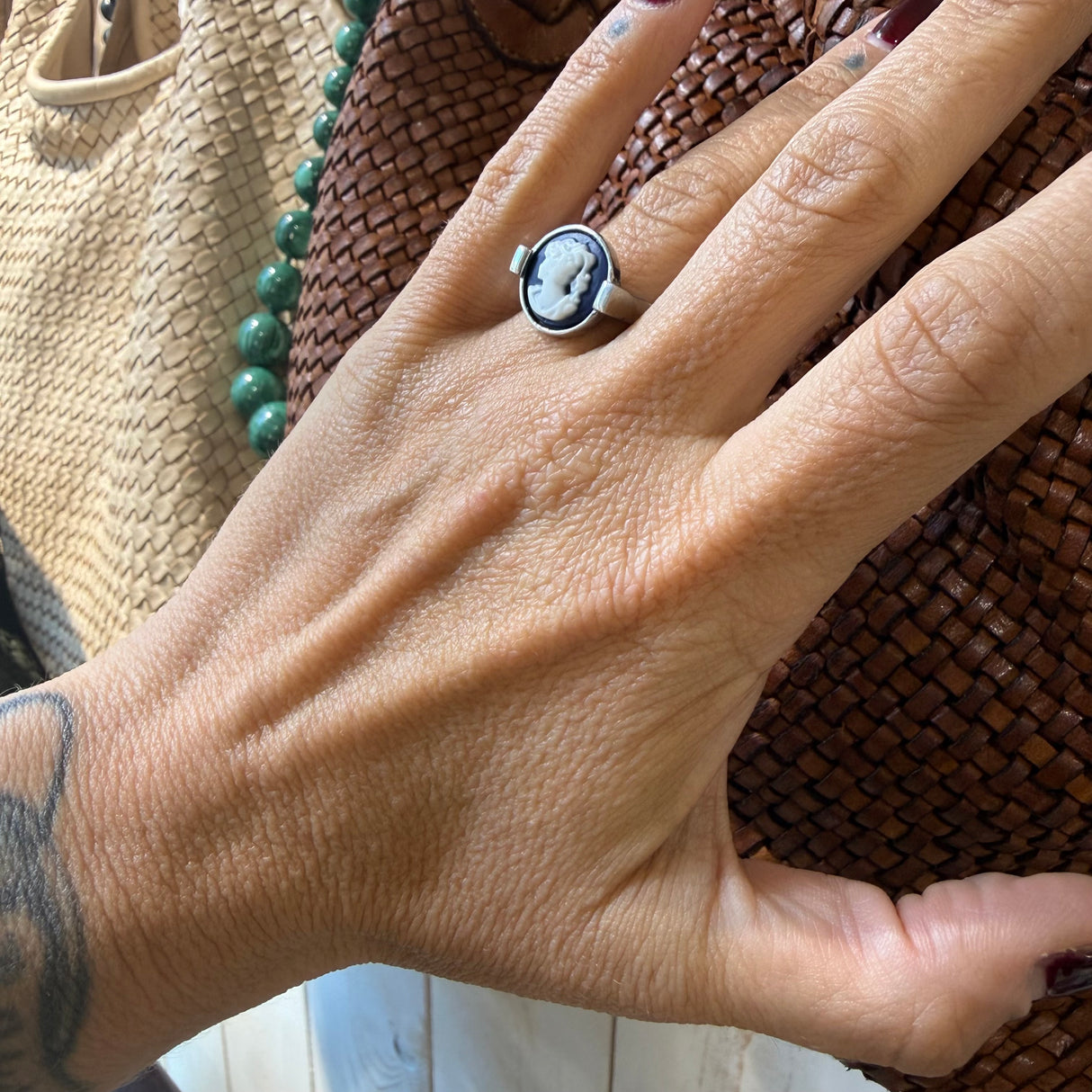 Anello Cammeo Blu regolabile Argento925