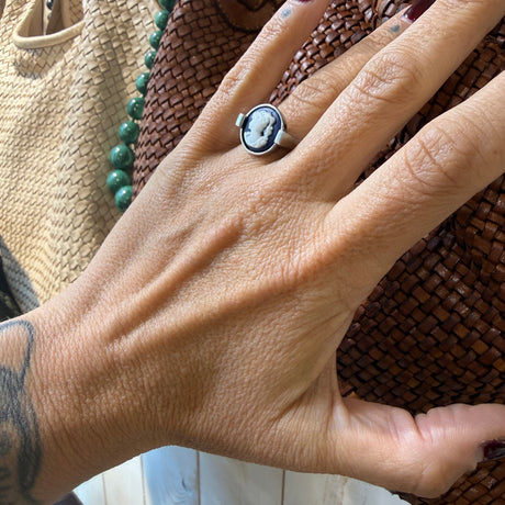 Anello Cammeo Blu regolabile Argento925
