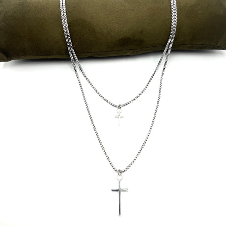 Collana Doppia Croce Acciaio