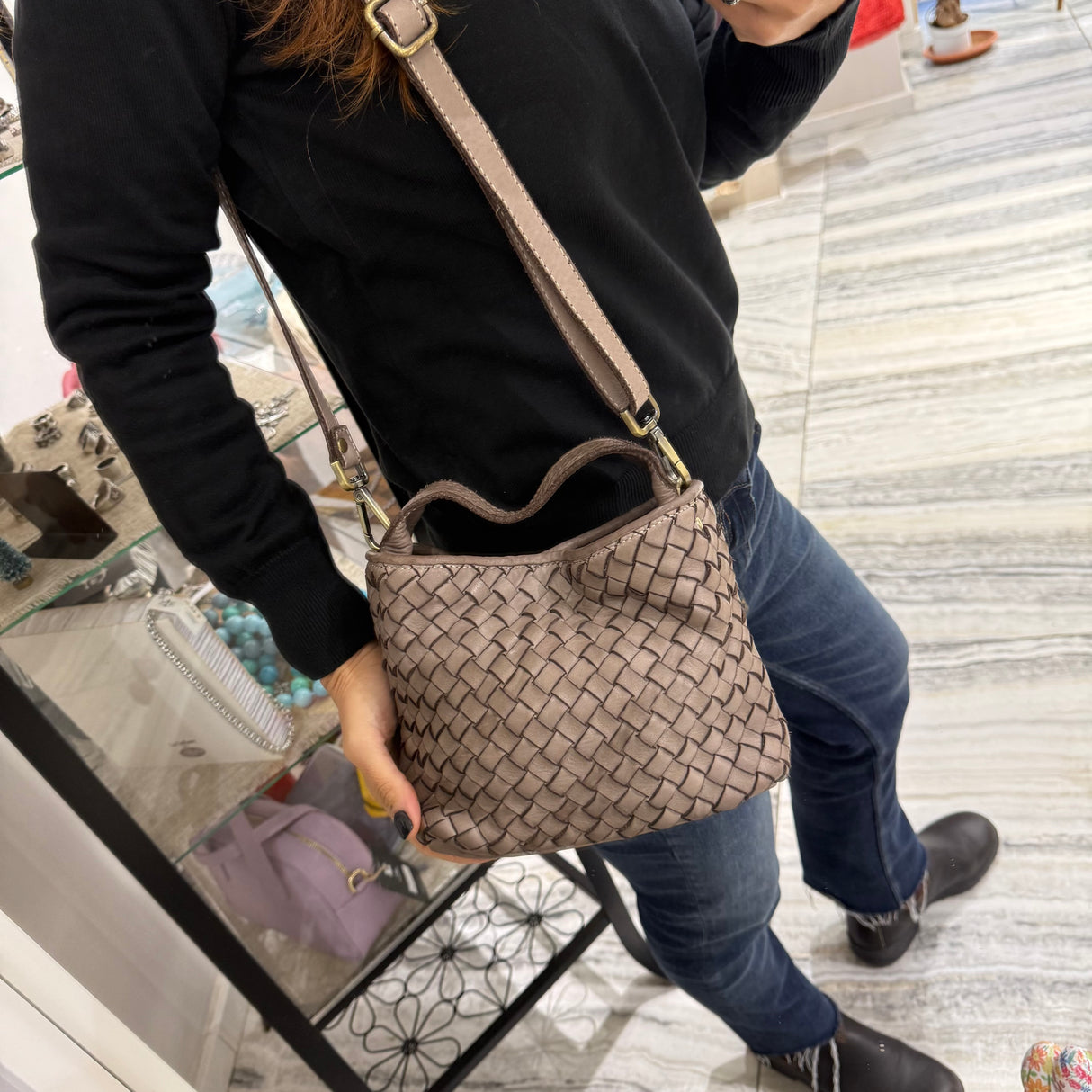 Borsa Mirtilla Small intrecciata Taupe