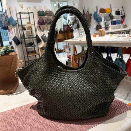 Borsa Shopper Harry intrecciata Verde Militare