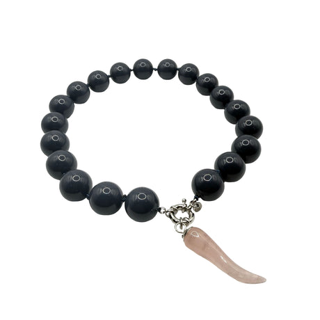 Collana Resina Grigio Fumo e Corno Quarzo Rosa