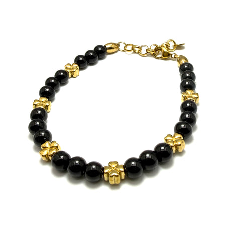 Bracciale pietre e pepite Quadrifoglio in Acciaio inossidabile