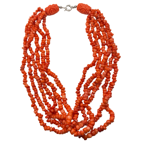 Collana Multifili Corallo Bamboo Rosso chiaro
