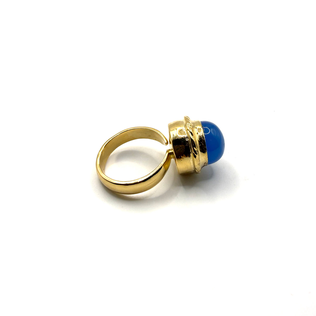 Anello rotondo Etrusco Cabochon Ottone e Giada indaco
