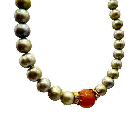 Collana Perle Green e Corone in acciaio inossidabile