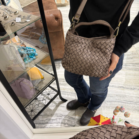 Borsa Mirtilla Small intrecciata Taupe
