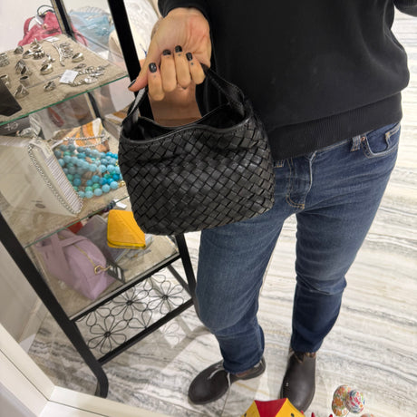 Borsa Mirtilla Small intrecciata Black