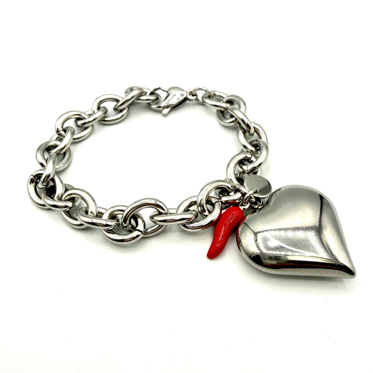 Bracciale maglia rolò e Cuore Acciaio Big