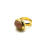 Anello ovale Etrusco Cabochon Ottone e Giada rosa