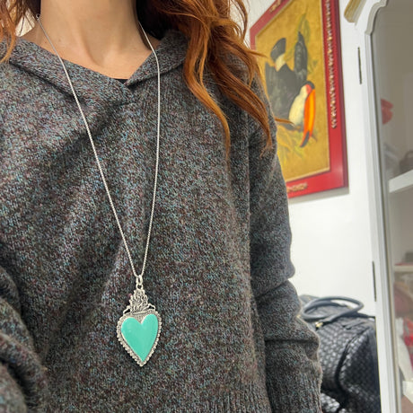 Collana Cuore Sacro BIG 2 Verde Acqua