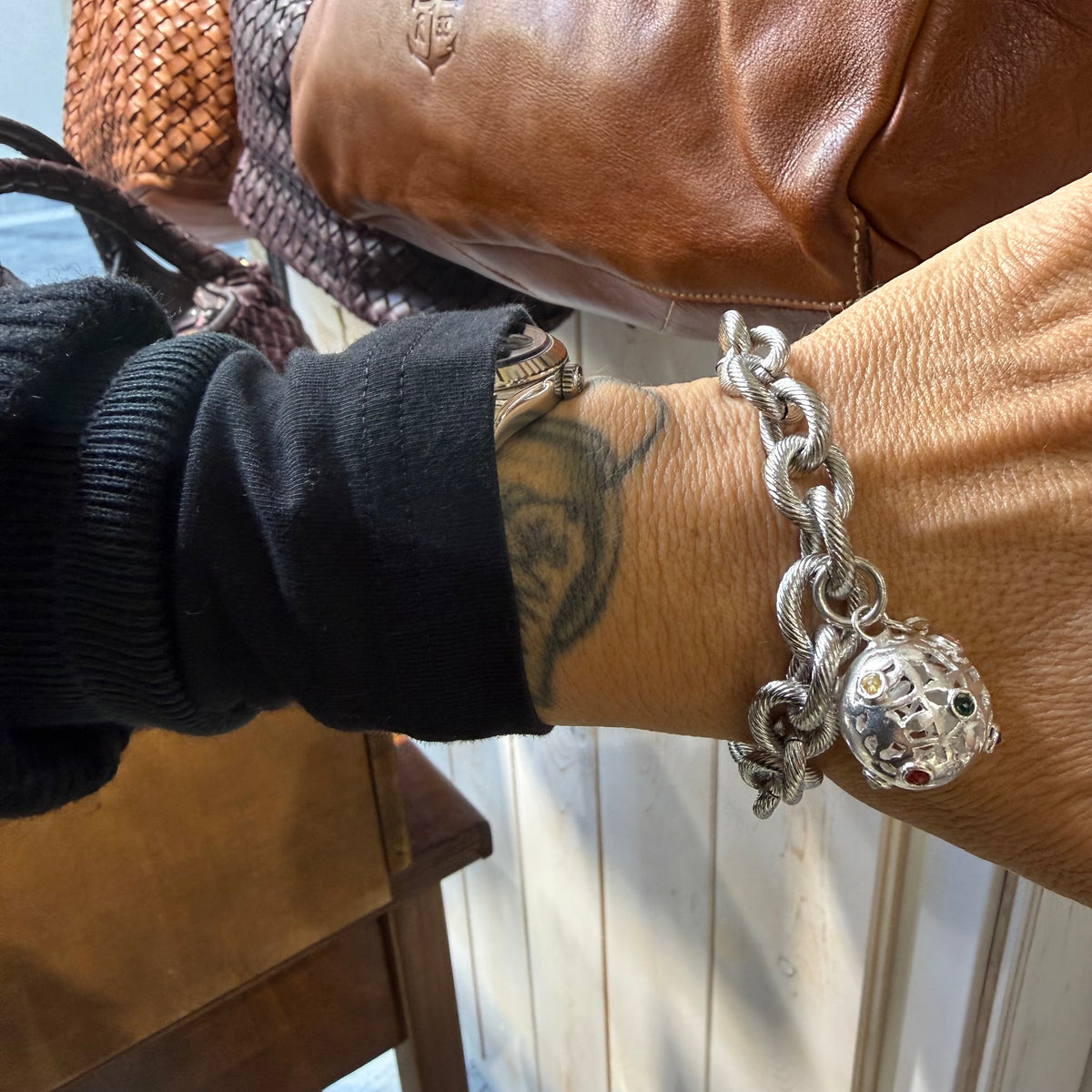 Bracciale maglia rolò rigata e Mina anni 60' in Argento925