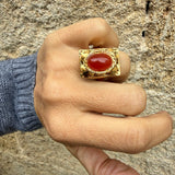 Anello rettangolo Etrusco Cabochon Ottone e Corniola