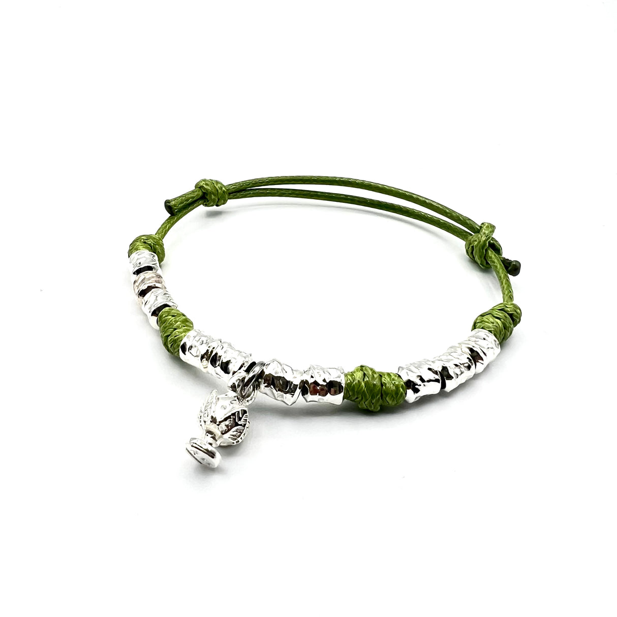 Bracciale cordino e Pumino Argento925 Verde Acido