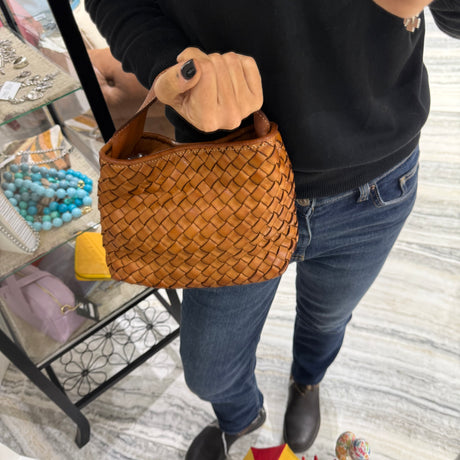 Borsa Mirtilla Small intrecciata Cuoio