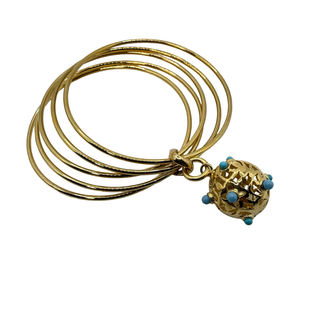 Bracciale 5 fili mina anni 60' dorato e turchesi