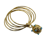 Bracciale 5 fili mina anni 60' dorato e turchesi
