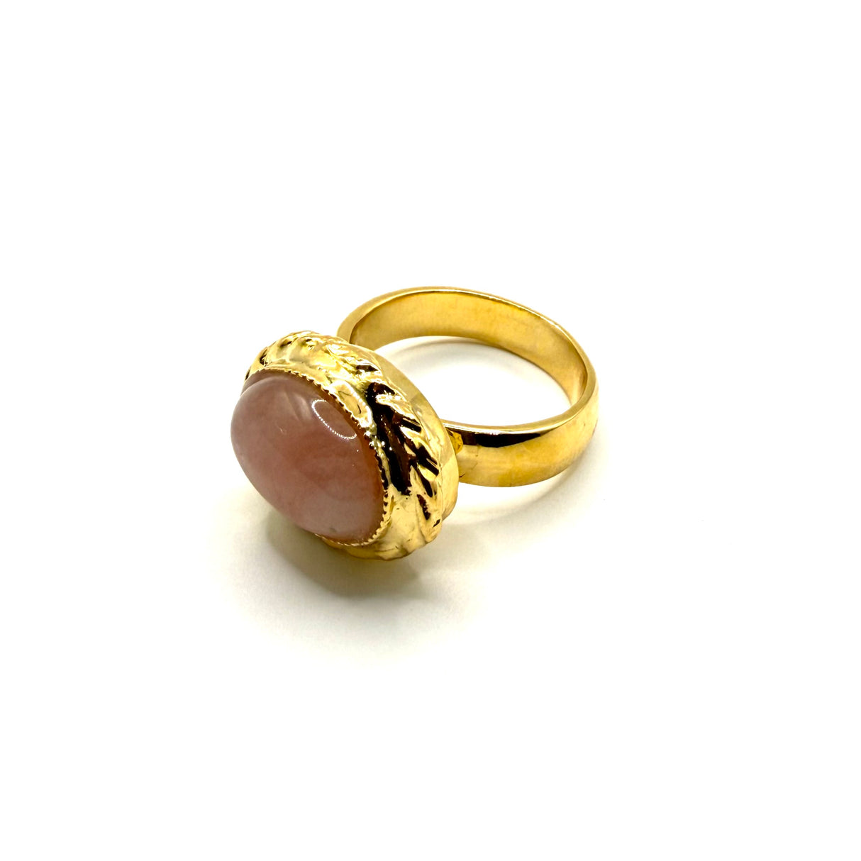 Anello ovale Etrusco Cabochon Ottone e Giada rosa