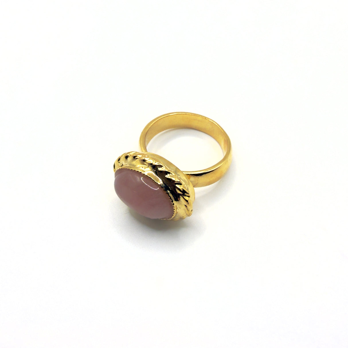 Anello ovale Etrusco Cabochon Ottone e Giada rosa