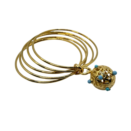 Bracciale 5 fili mina anni 60' dorato e turchesi