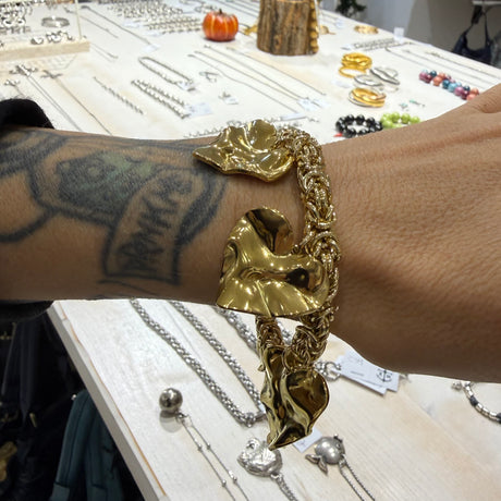 Bracciale Bizantina Dorata e Cuori Acciaio inossidabile