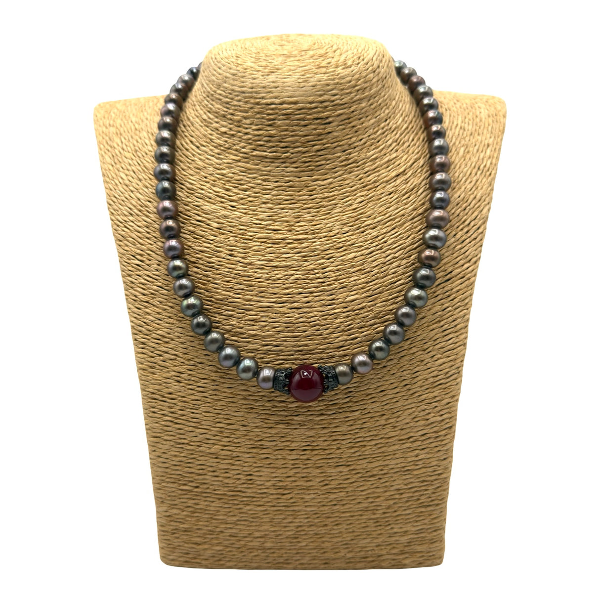 Collana Perle grigie e Corone in acciaio inossidabile