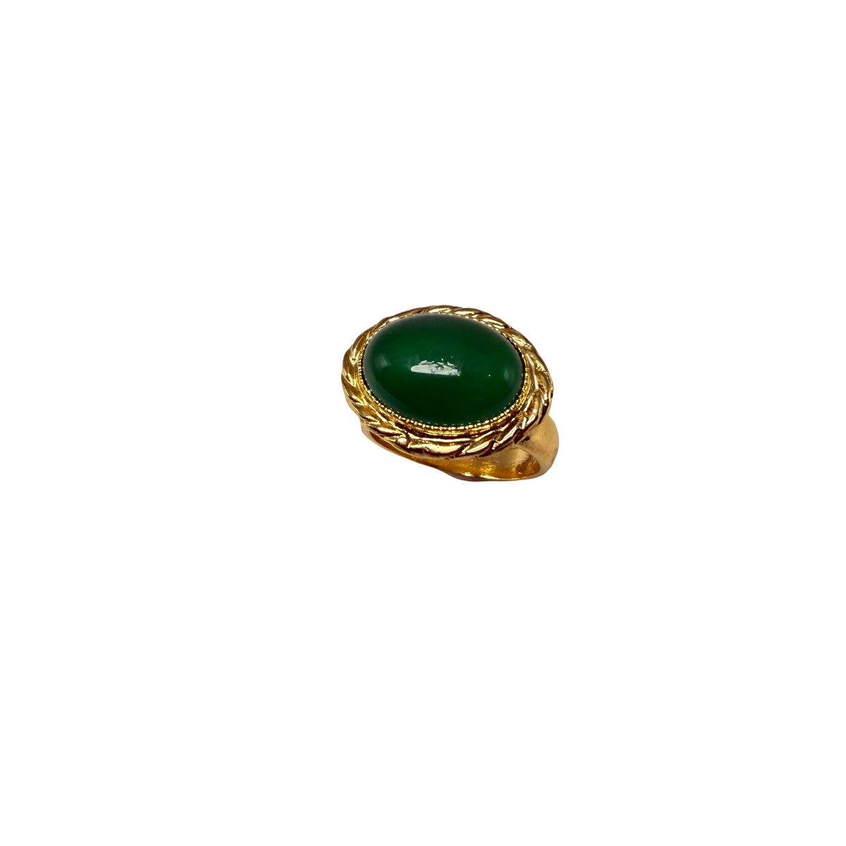 Anello ovale Etrusco Cabochon Ottone e Giada verde