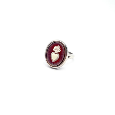 ANELLO CAMMEO CUORE SACRO Bordeaux SLIM ARGENTO925