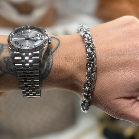 Bracciale Bizantina con anelli godronati 0,8 mm