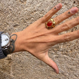 Anello rettangolo Etrusco Cabochon Ottone e Corniola