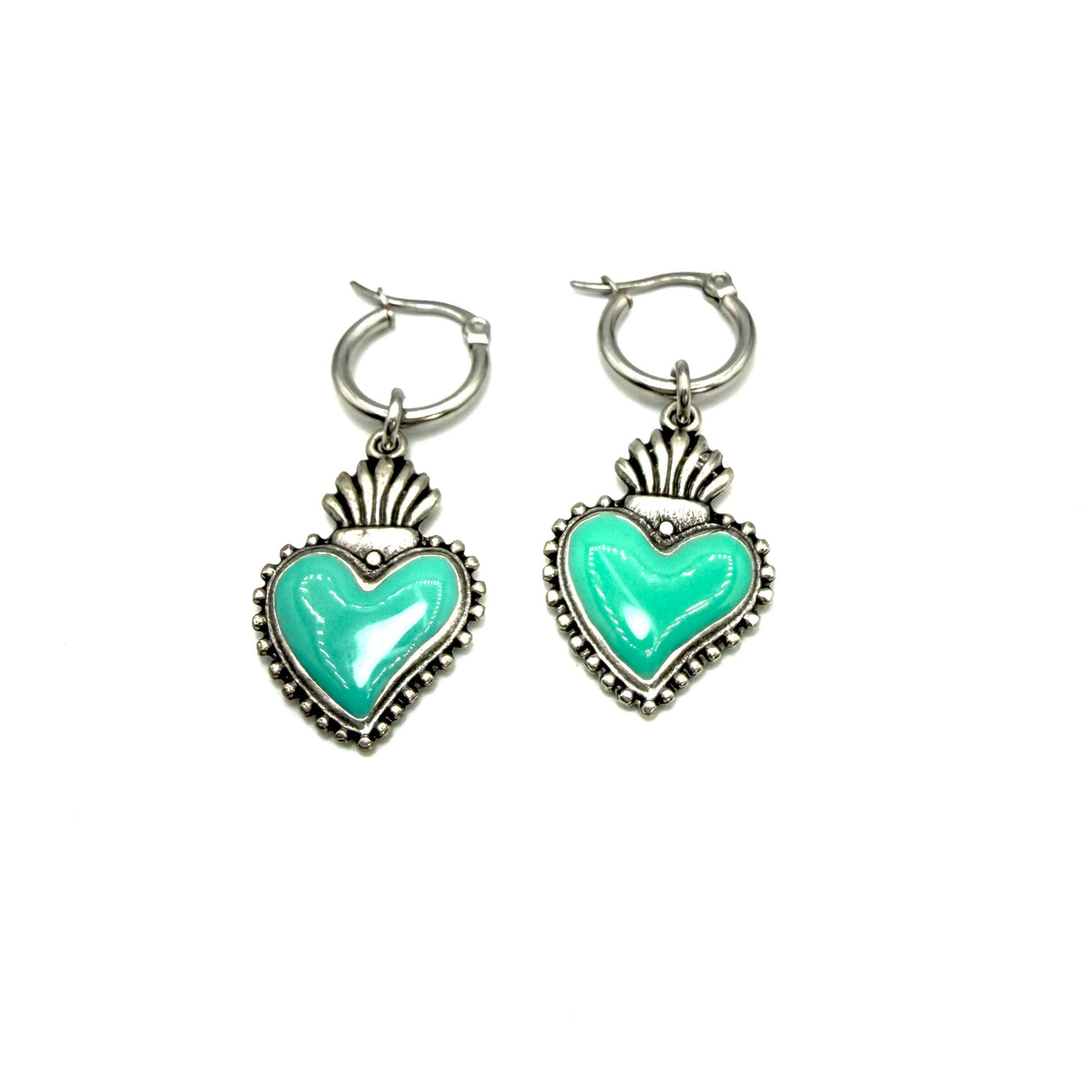 Orecchini Cuore sacro fiamma Verde Acqua