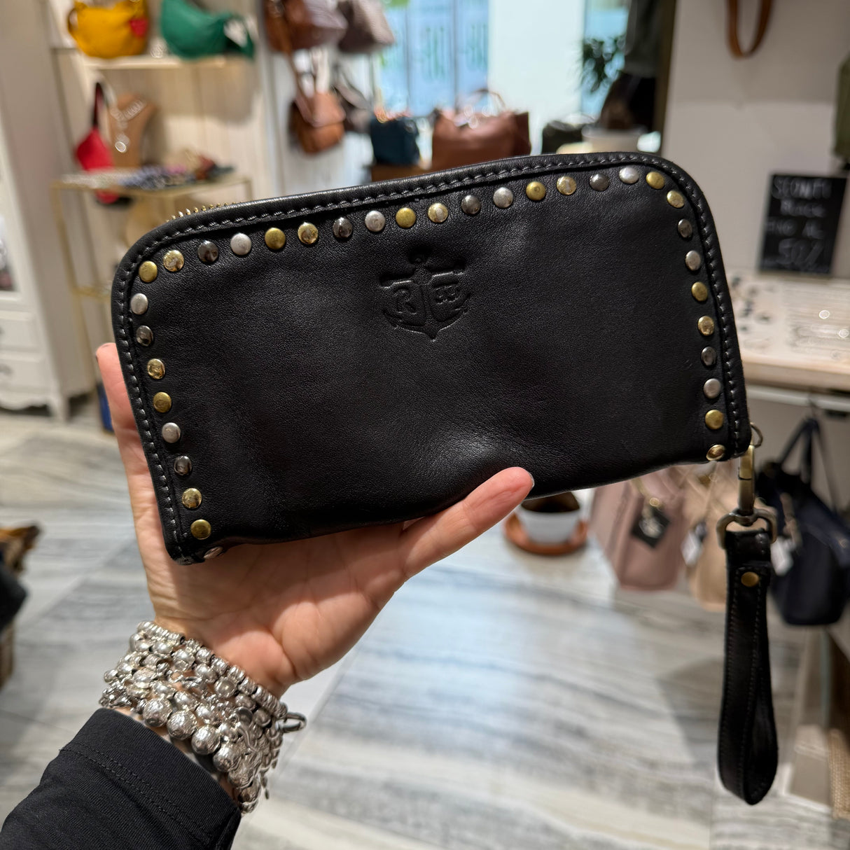 Portafoglio pelle e borchie Black