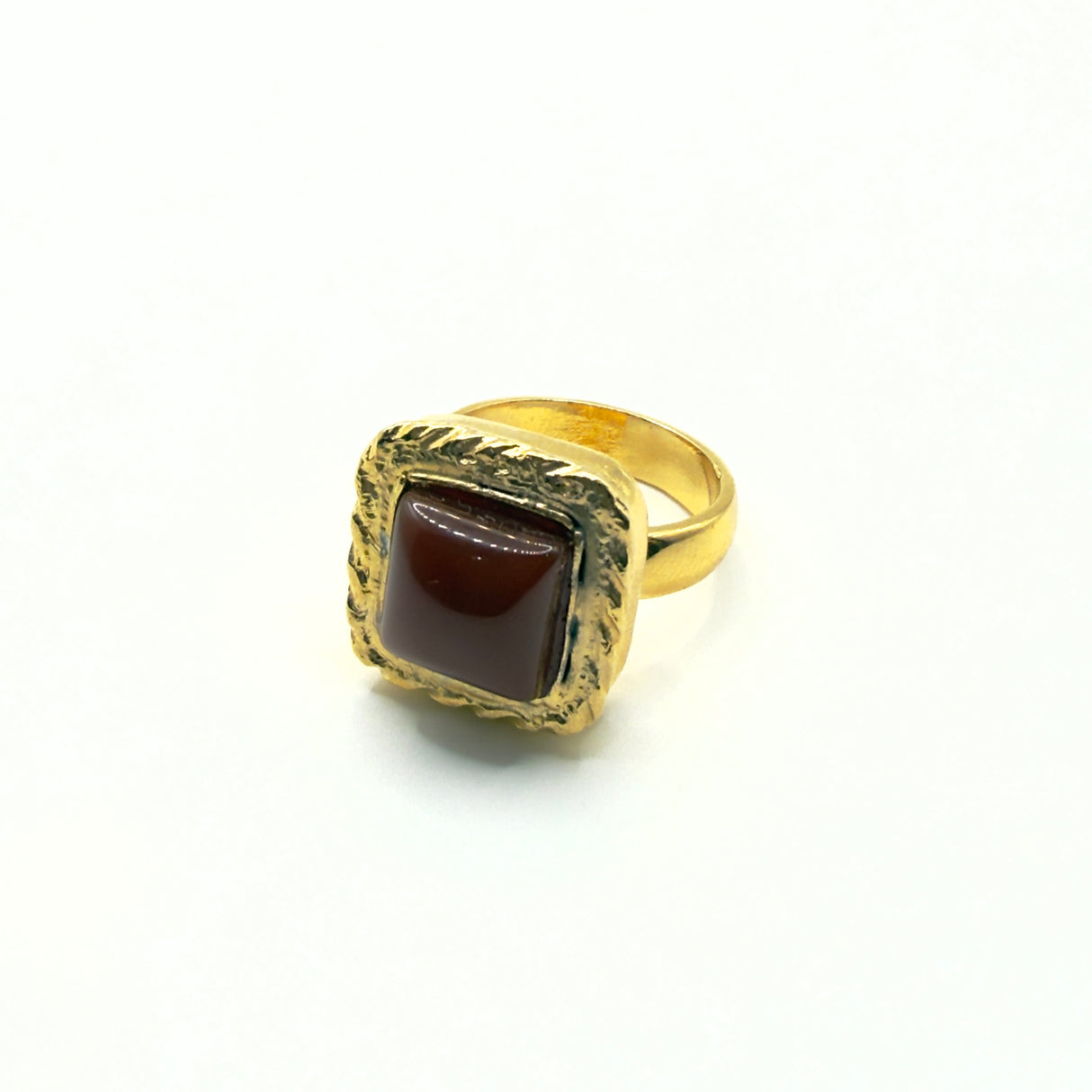 Anello quadrato Etrusco Cabochon Ottone e Giada