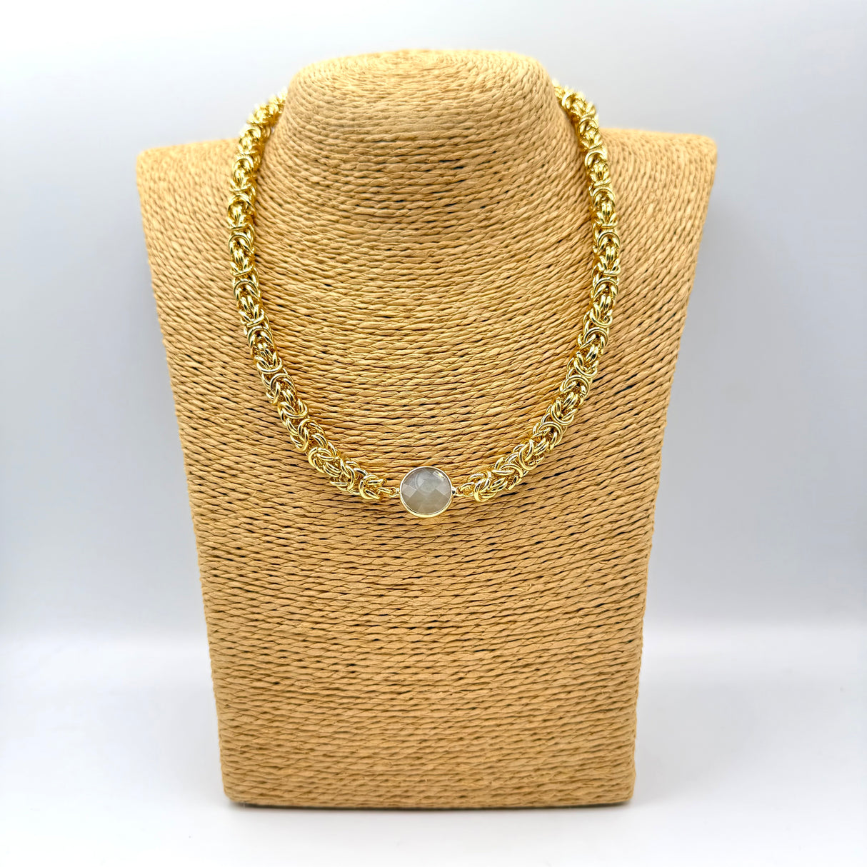 Collana Bizantina Dorata e pietra acciaio inossidabile