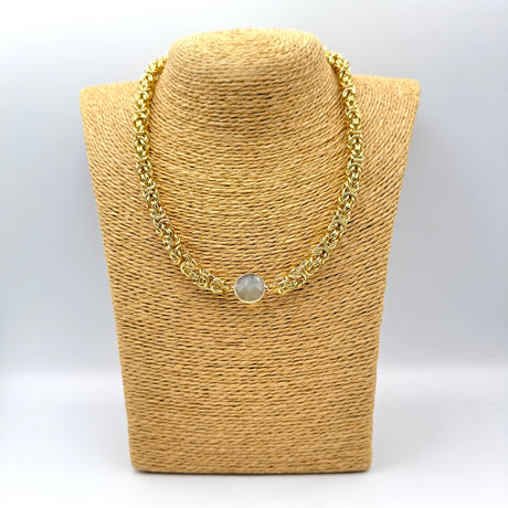 Collana Bizantina Dorata e pietra acciaio inossidabile