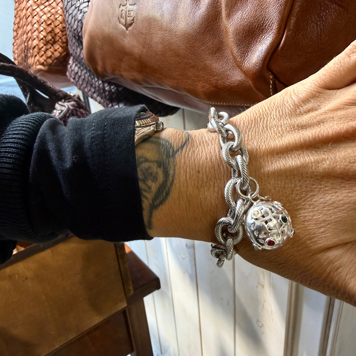 Bracciale maglia rolò rigata e Mina anni 60' in Argento925
