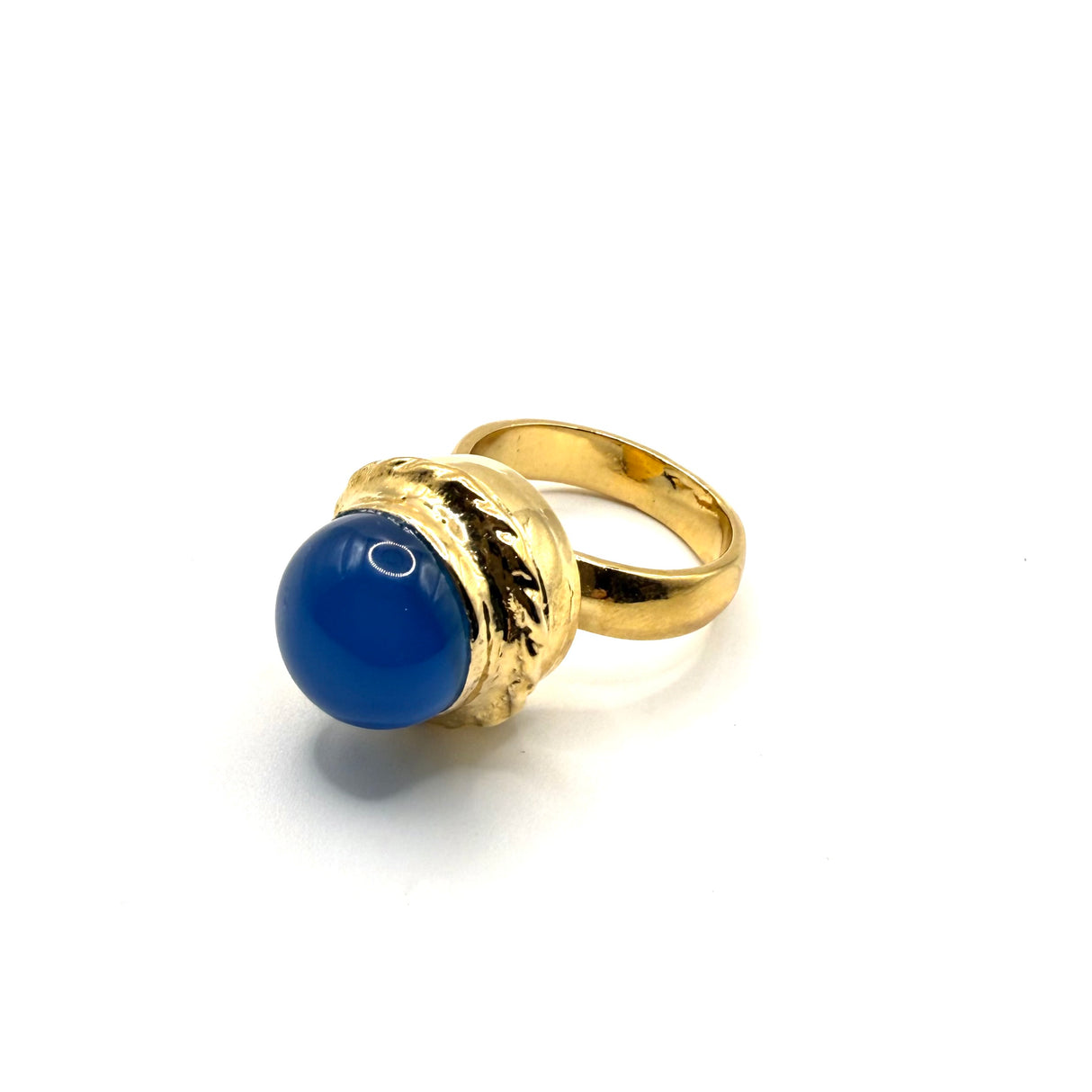 Anello rotondo Etrusco Cabochon Ottone e Giada indaco