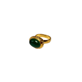 Anello ovale Etrusco Cabochon Ottone e Giada verde