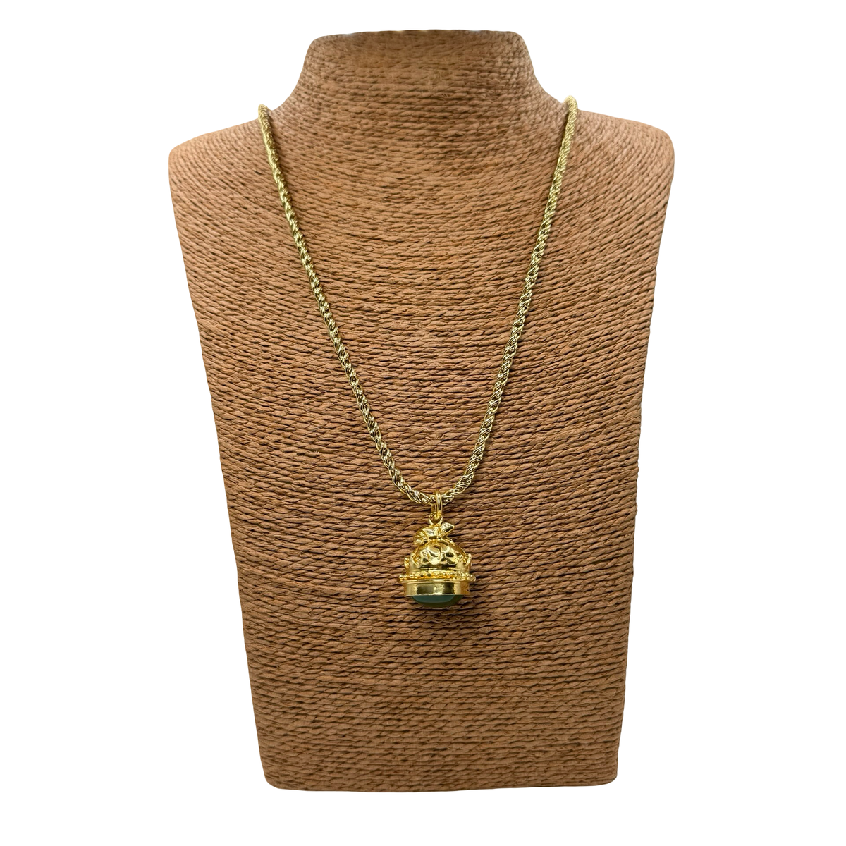 Collana Lanterna 6 Campana Giada Verde Smeraldo e Rana