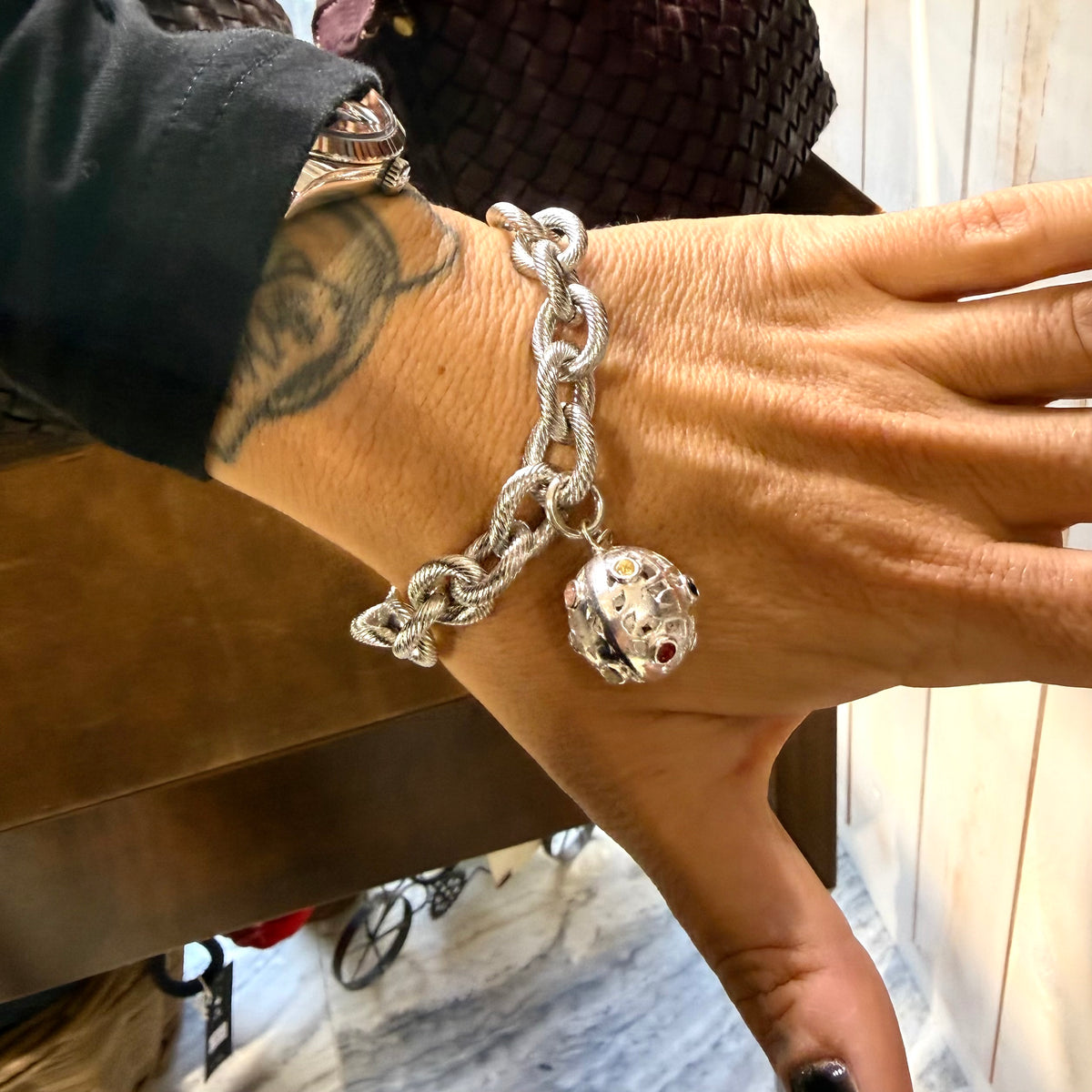 Bracciale maglia rolò rigata e Mina anni 60' in Argento925