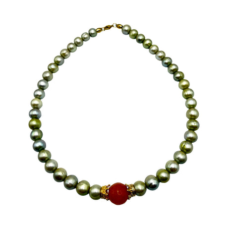 Collana Perle Green e Corone in acciaio inossidabile