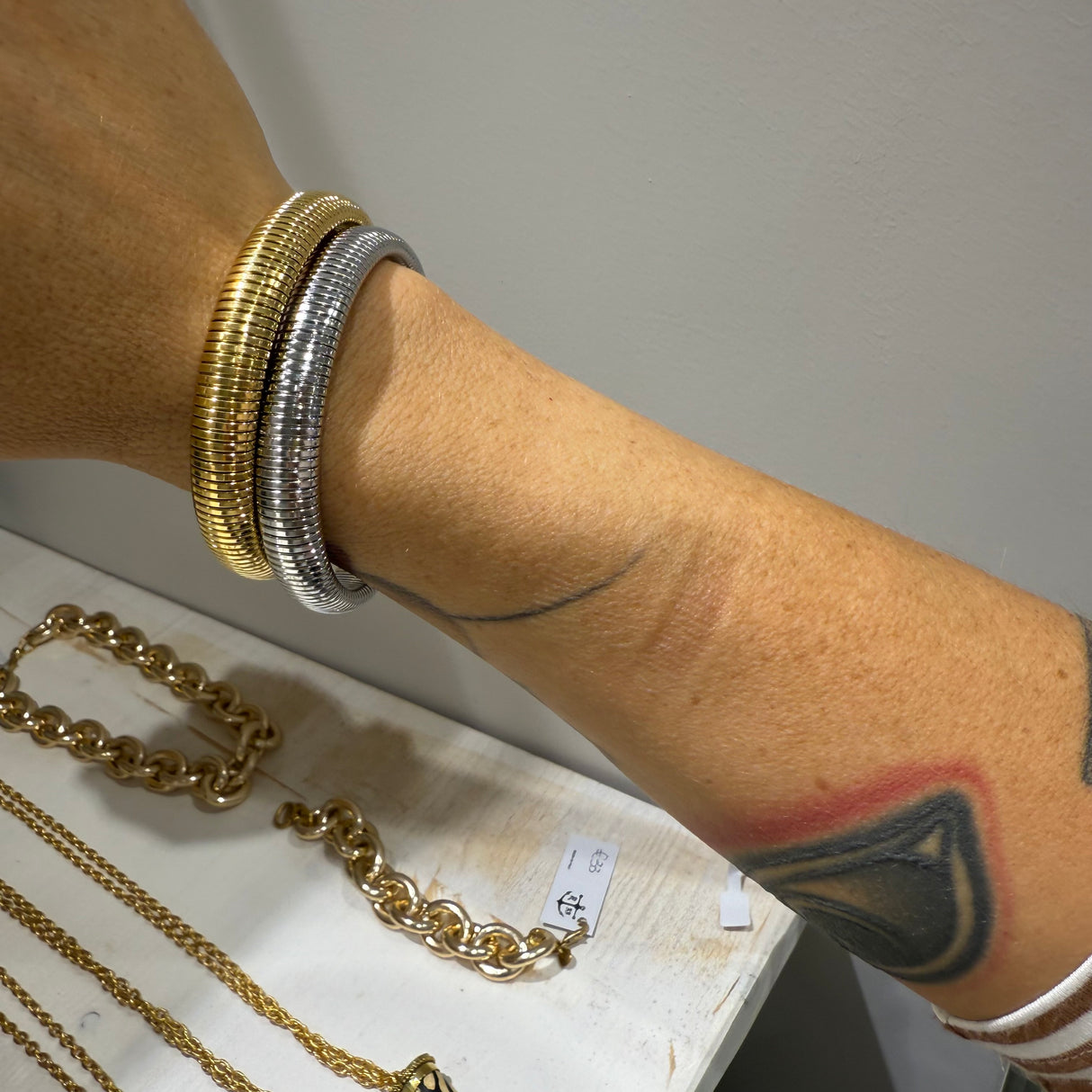 Coppia Bracciali Tubogas acciaio Silver e Dorato
