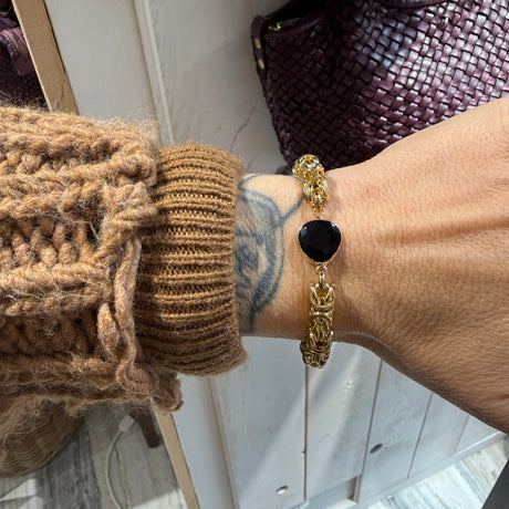 Bracciale Bizantina Dorata e pietra semipreziosa Black