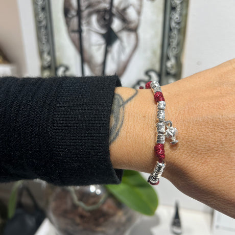 Bracciale cordino e Pumino Argento925 Bordeaux