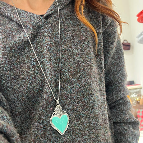 Collana Cuore Sacro BIG 2 Verde Acqua
