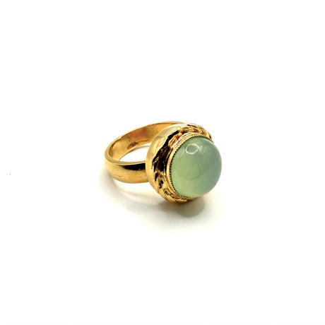 Anello rotondo Etrusco Cabochon Ottone e Giada verde